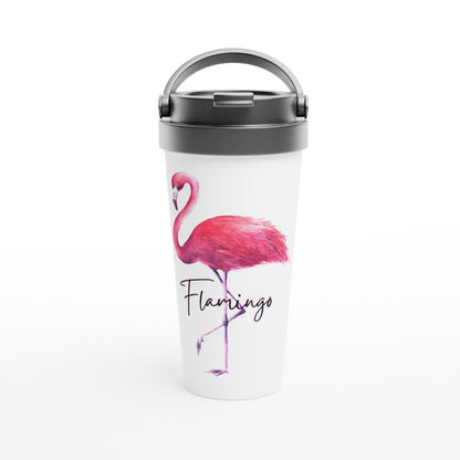 Flamingo - White 15oz Stainless Steel Travel Mug Default Title Travel Mug animal Coffee