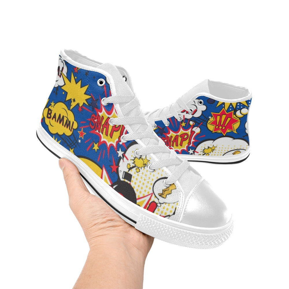 Blue Comic Book - Men's High Top Canvas Shoes