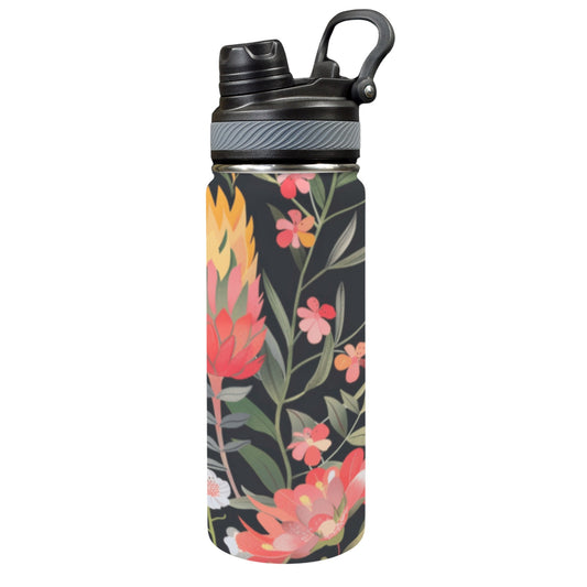 Australian Waratah Flower - Insulated Water Bottle with Dual-Use Lid (18oz)