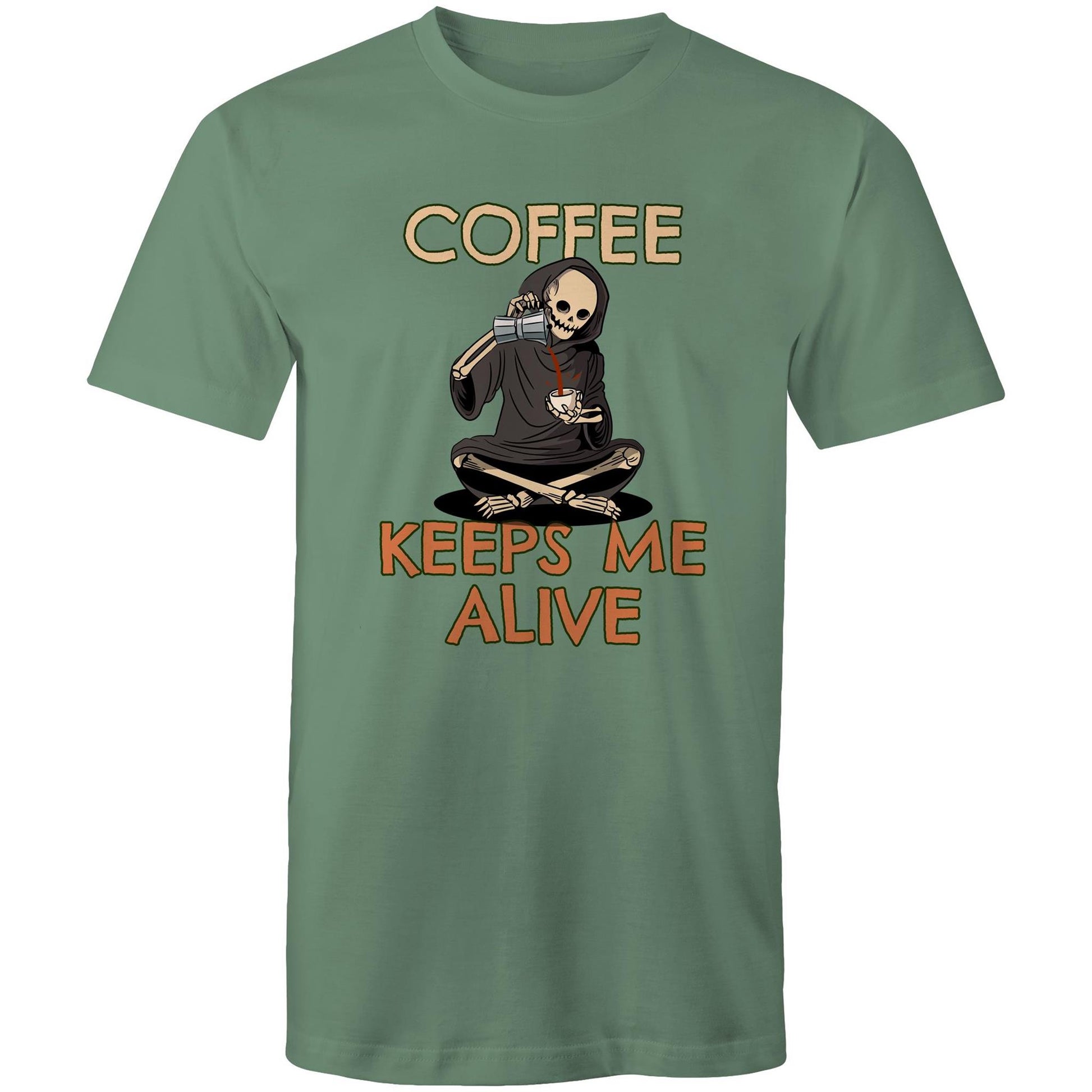 Skeleton, Coffee Keeps Me Alive - Mens T-Shirt Sage Mens T-shirt Coffee