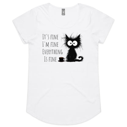 It's Fine, I'm Fine, Frazzled Cat - Womens Scoop Neck T-Shirt White