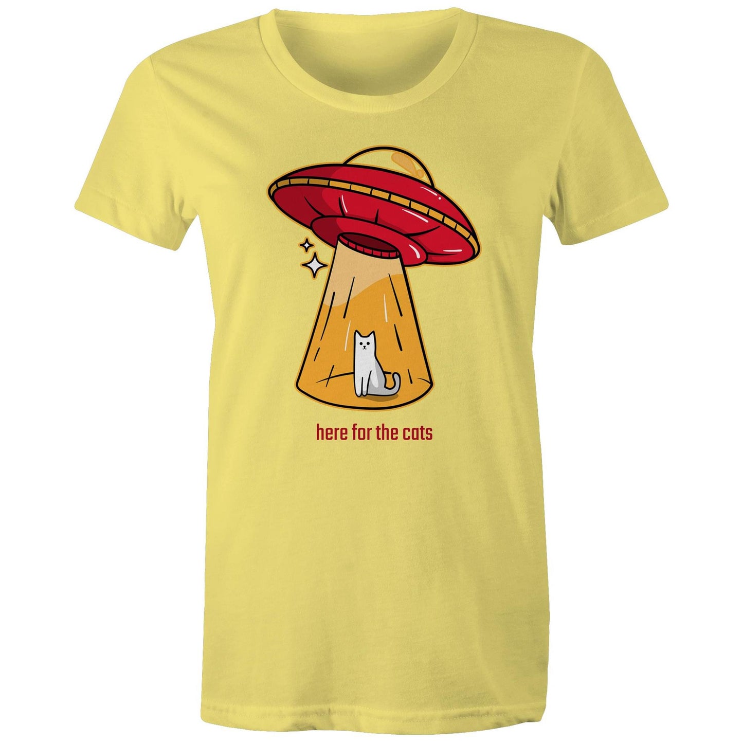 Here For The Cats, UFO - Womens T-shirt Yellow Womens T-shirt animal Printed In Australia Sci Fi