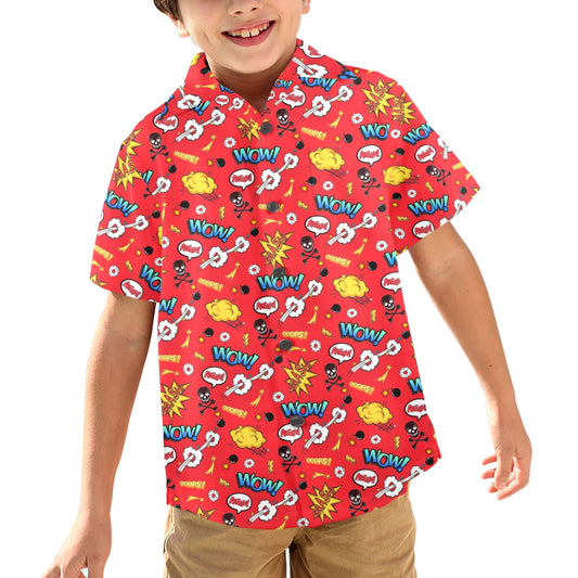 Comic Book Red - Junior Boys Hawaiian Shirt