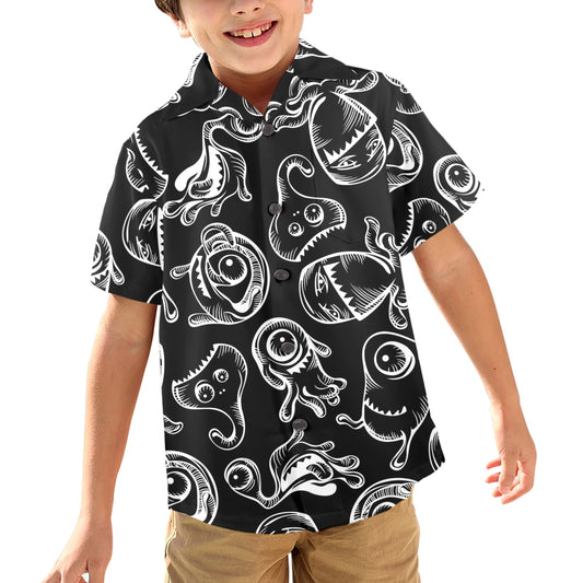 Monsters In Black And White - Junior Boys Hawaiian Shirt