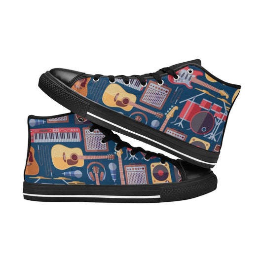 Music Instruments Blue - Women's High Top Canvas Shoes