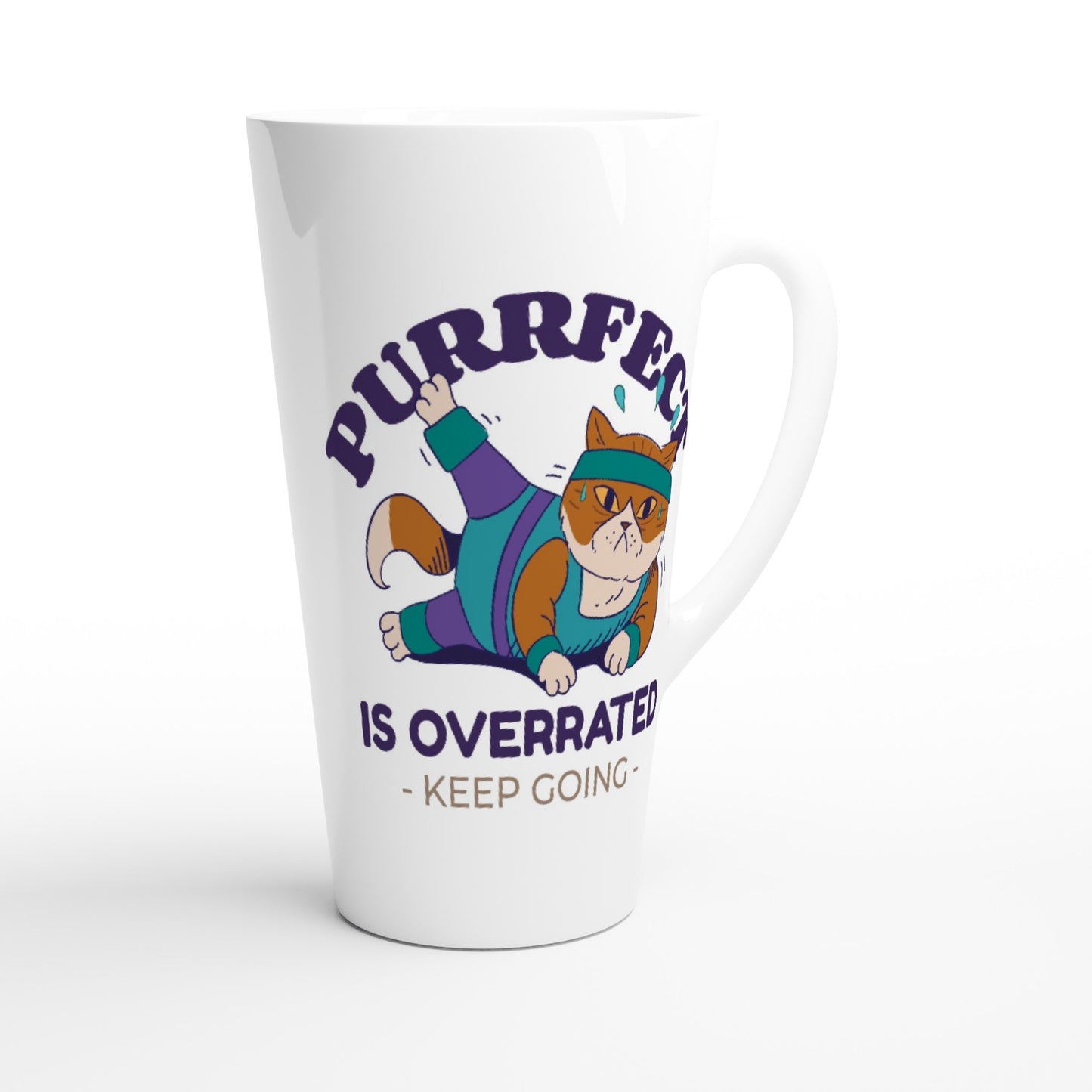 Purrfect Is Overrated - White Latte 17oz Ceramic Mug Latte Mug Motivation