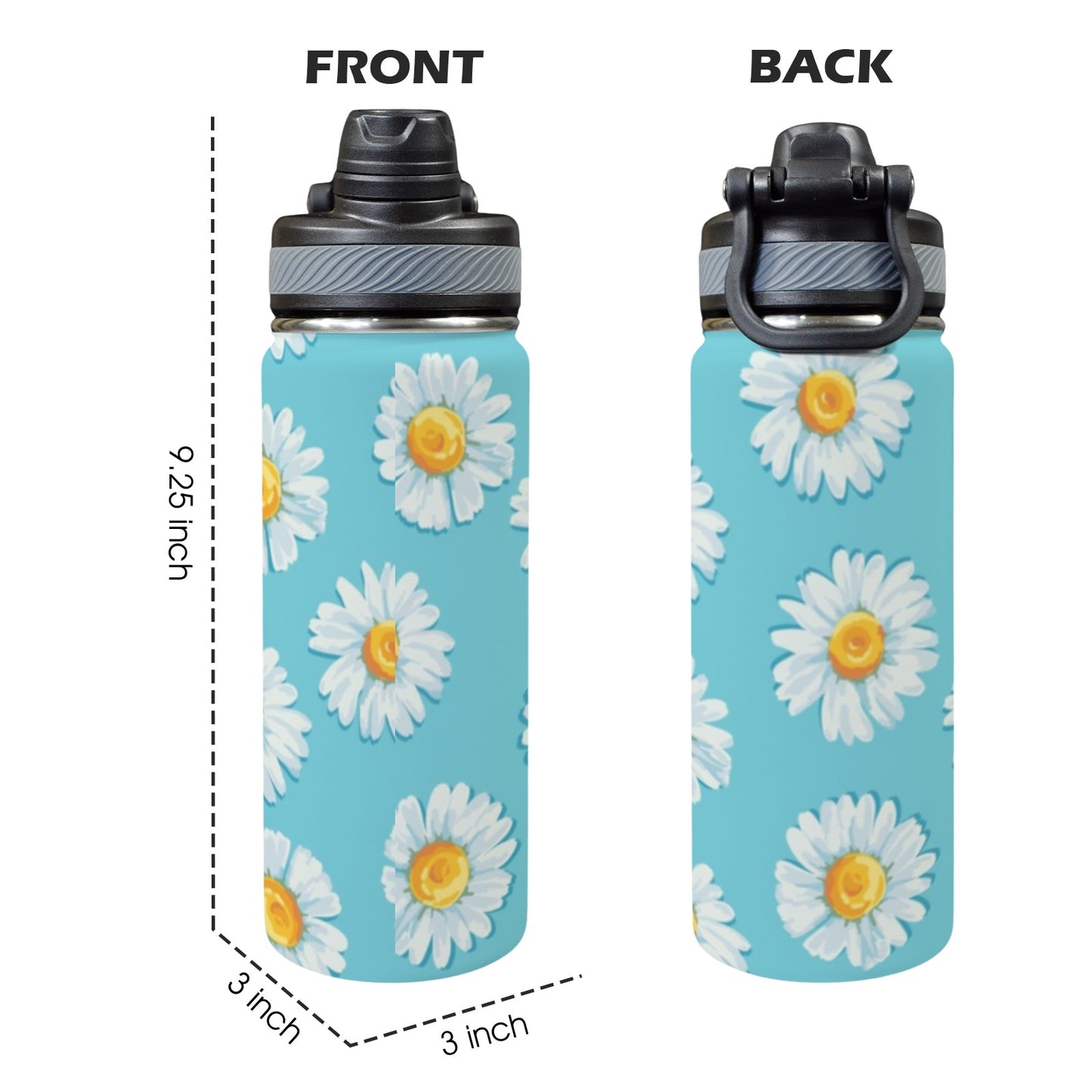 Daisies On Blue - Insulated Water Bottle with Dual-Use Lid (18oz) Insulated Water Bottle with Dual-Use Lid (18oz) Printed Offshore