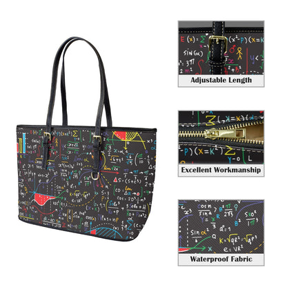 Colourful Maths Formulas - Leather Tote Bag-Large