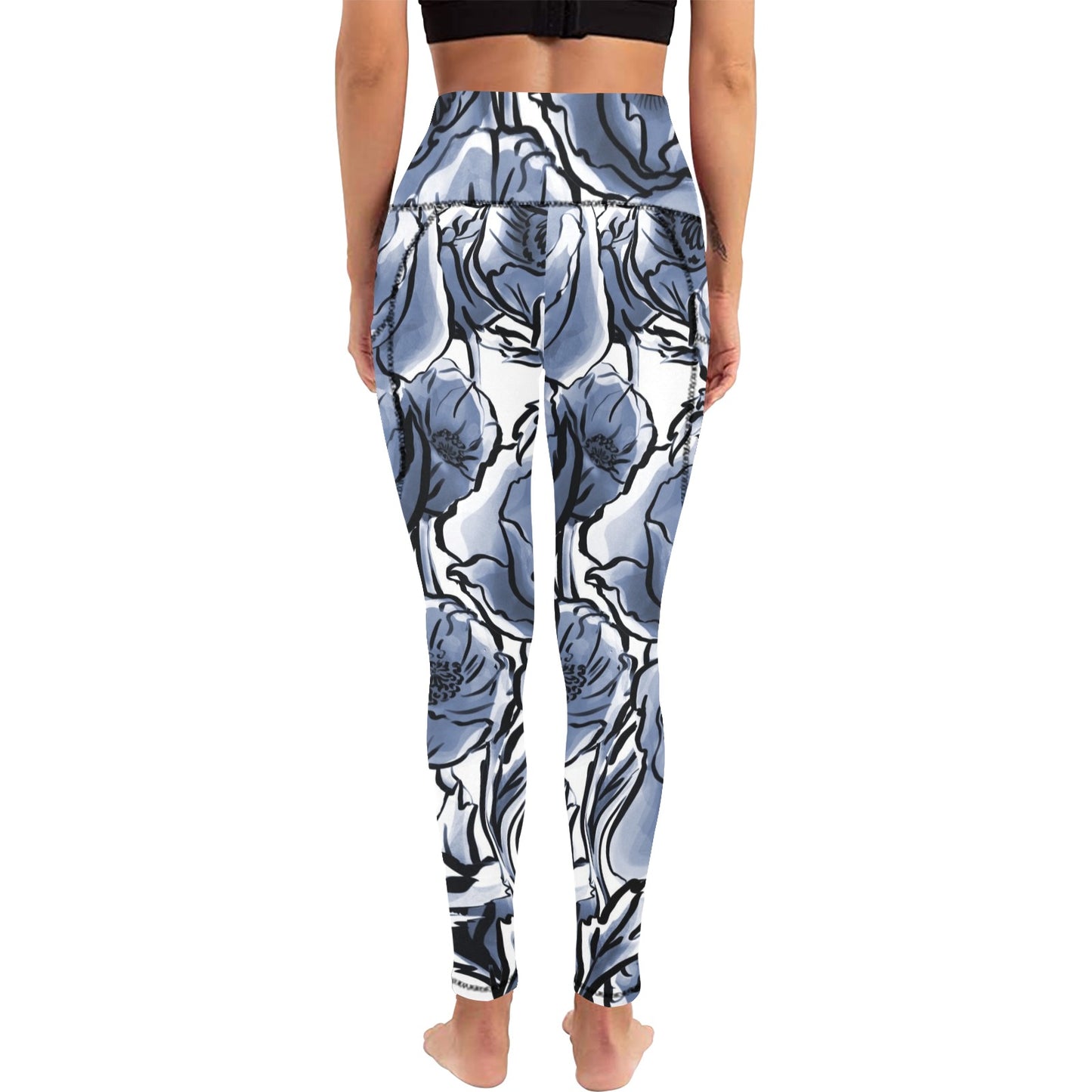 Blue And White Floral - Women's Leggings with Pockets Women's Leggings with Pockets S - 2XL Plants Printed Offshore