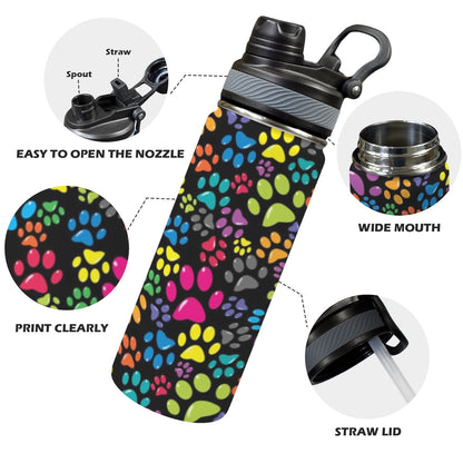 Bright Paw Prints - Insulated Water Bottle with Dual-Use Lid (18oz) Insulated Water Bottle with Dual-Use Lid (18oz) animal Printed Offshore