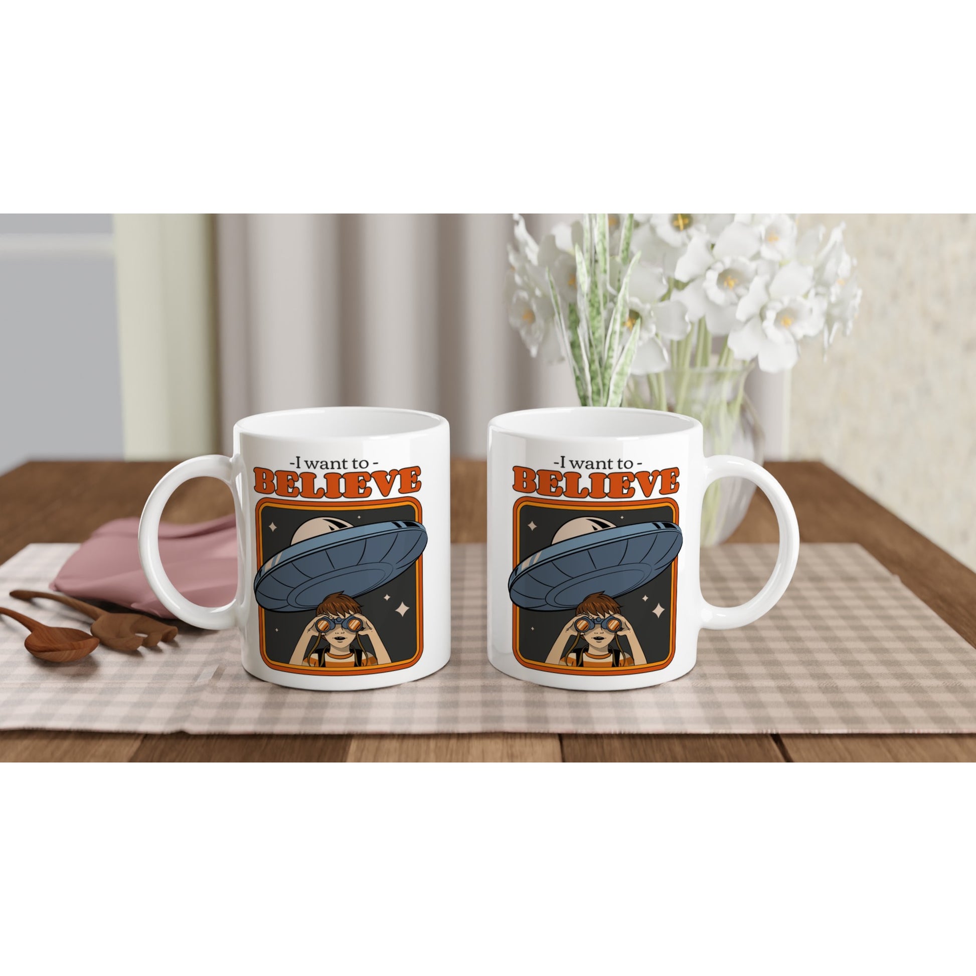 UFO, I Want To Believe - White 11oz Ceramic Mug White 11oz Mug Retro Sci Fi