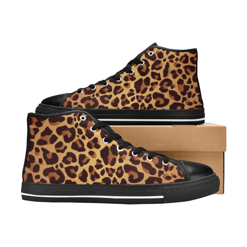 Leopard Print - Women's High Top Canvas Shoes