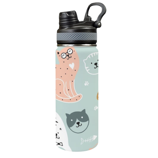 Cat Stretch - Insulated Water Bottle with Dual-Use Lid (18oz)