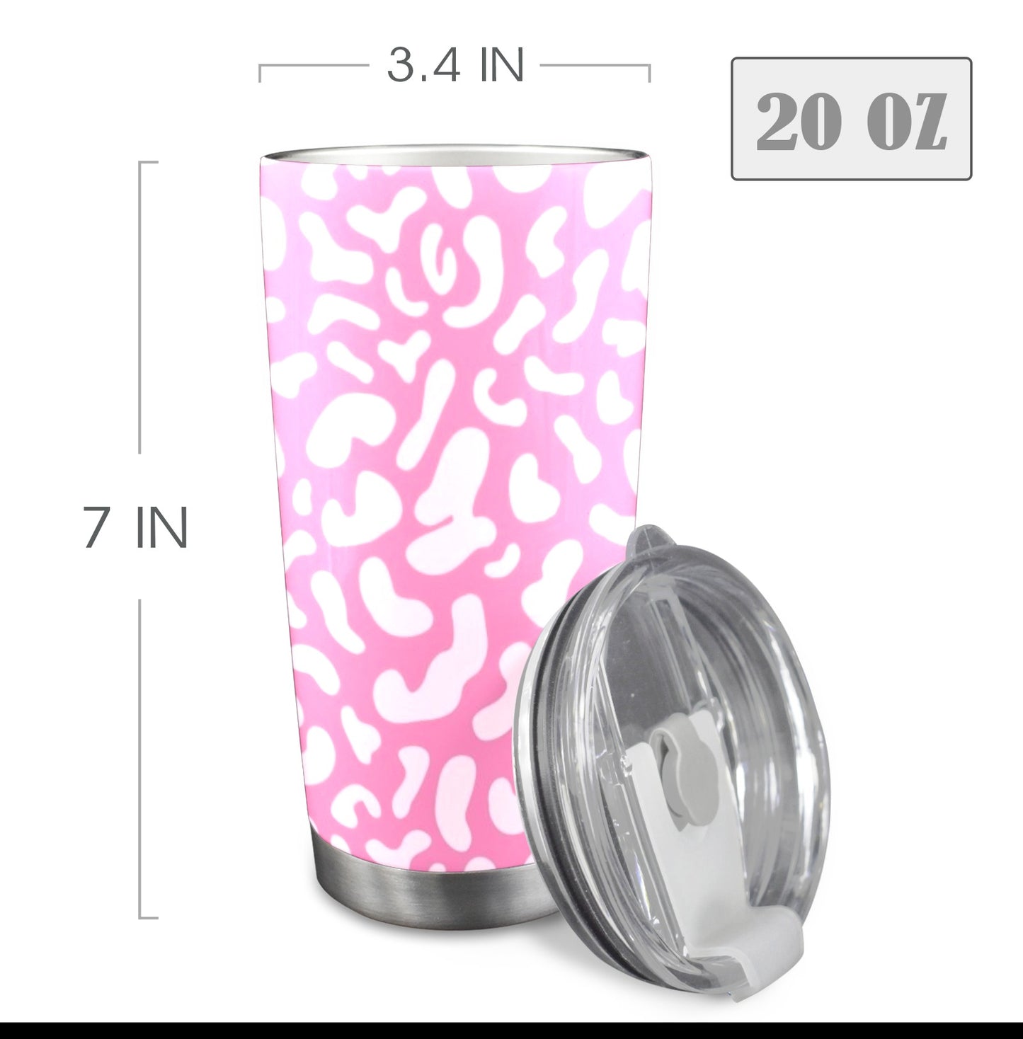 Pink Leopard - 20oz Travel Mug with Clear Lid Clear Lid Travel Mug animal