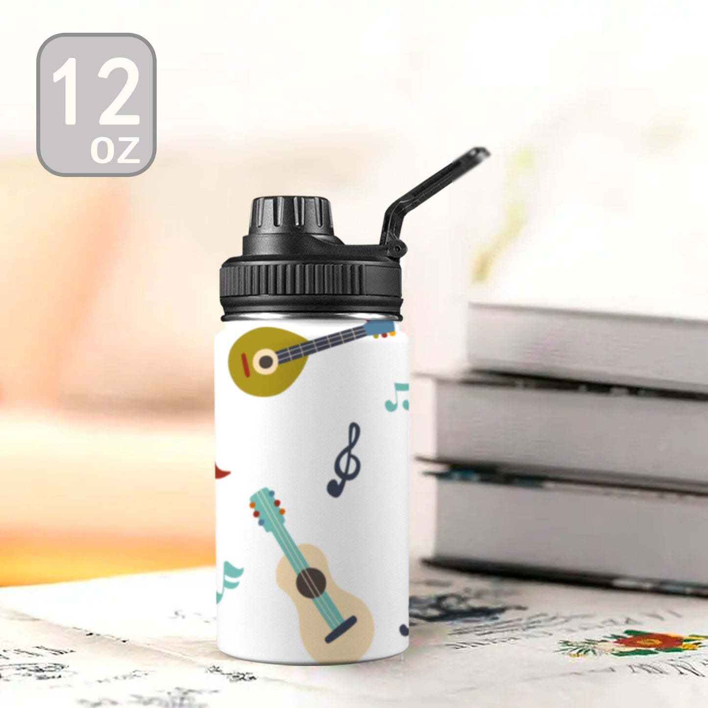 Guitar Music - Kids Water Bottle with Chug Lid (12 oz)