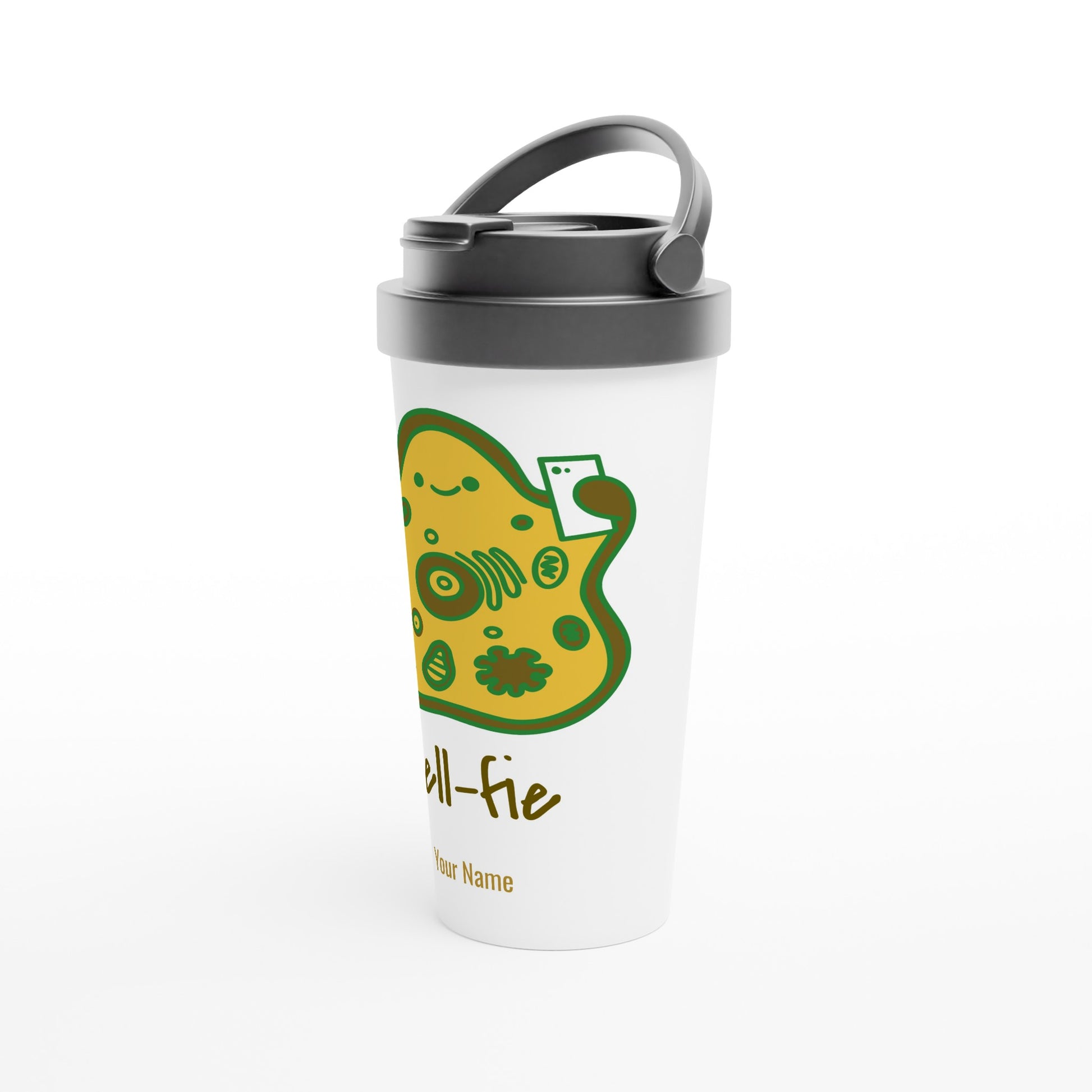 Personalised - Cell-fie - White 15oz Stainless Steel Travel Mug Personalised Travel Mug science