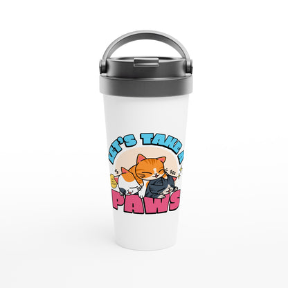 Let's Take A Paws, Cats - White 15oz Stainless Steel Travel Mug Default Title Travel Mug animal Globally Fulfilled