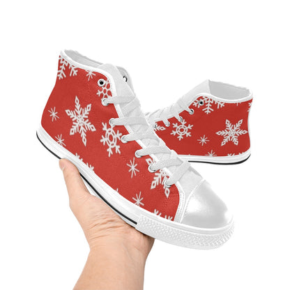 Red Snowflakes, Christmas - Women's High Top Canvas Shoes