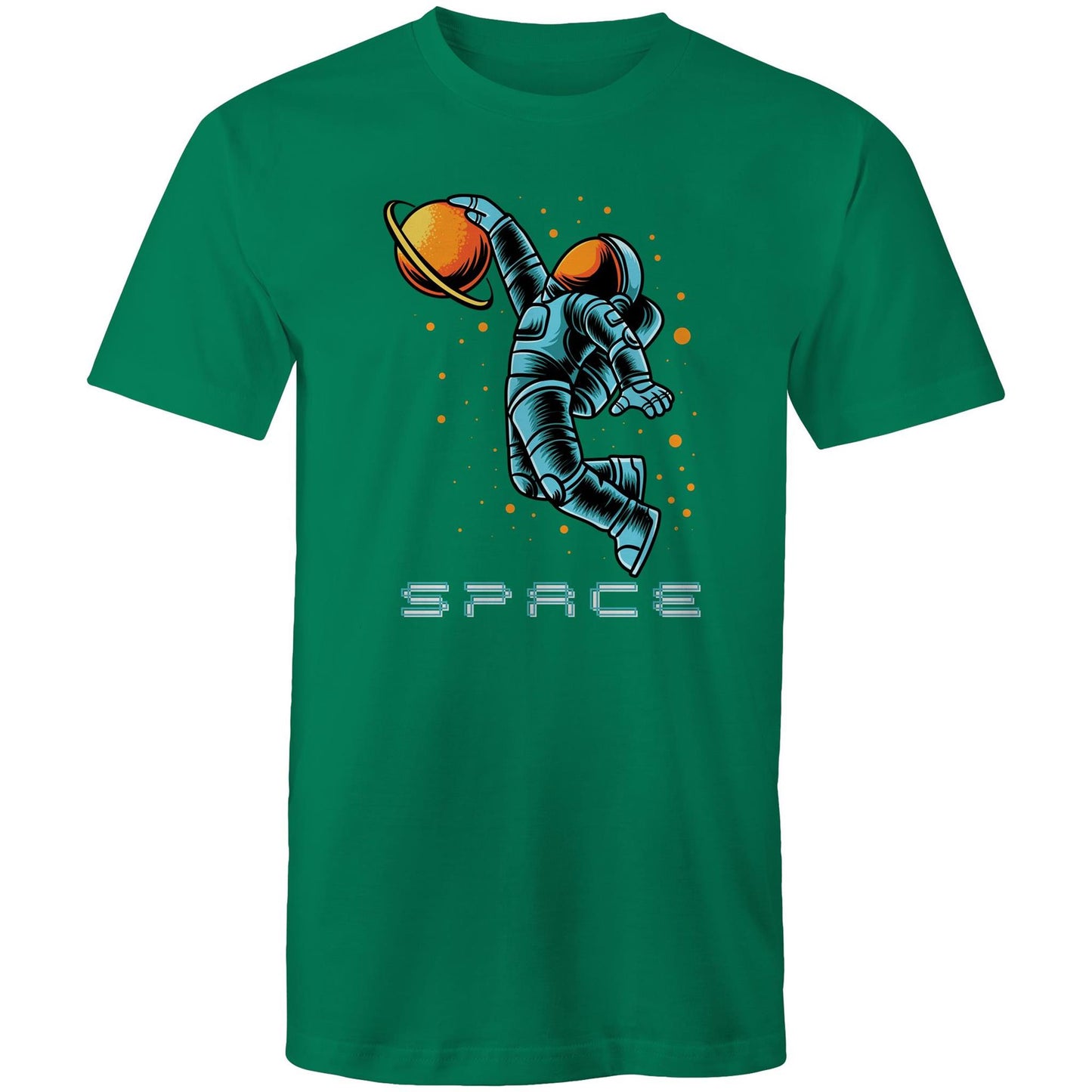 Astronaut Basketball - Mens T-Shirt Kelly Green Mens T-shirt Printed In Australia Space