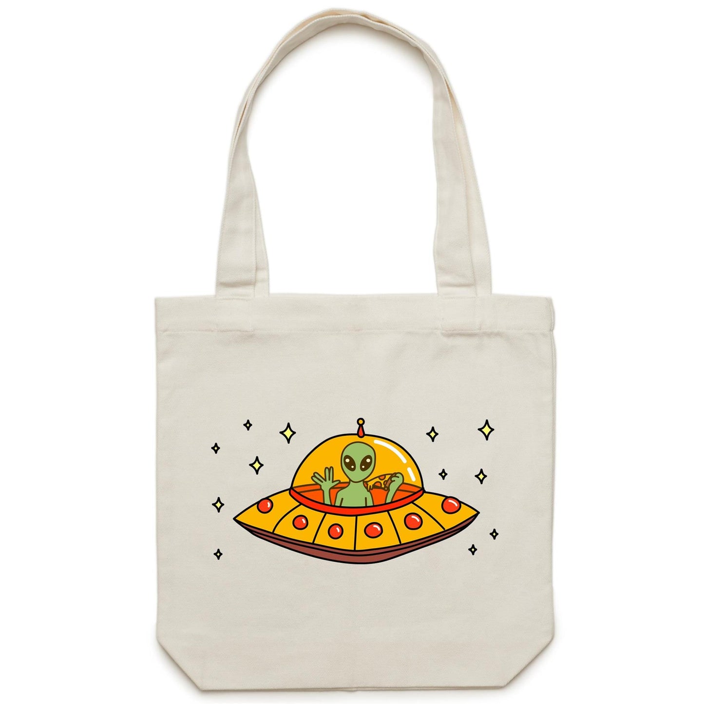 Alien Pizza - Canvas Tote Bag Cream One Size Tote Bag Food Printed In Australia Sci Fi