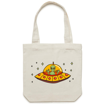 Alien Pizza - Canvas Tote Bag Cream One Size Tote Bag Food Printed In Australia Sci Fi