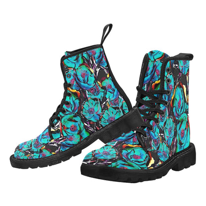 Flower It Blue - Martin Boots for Women (Black)