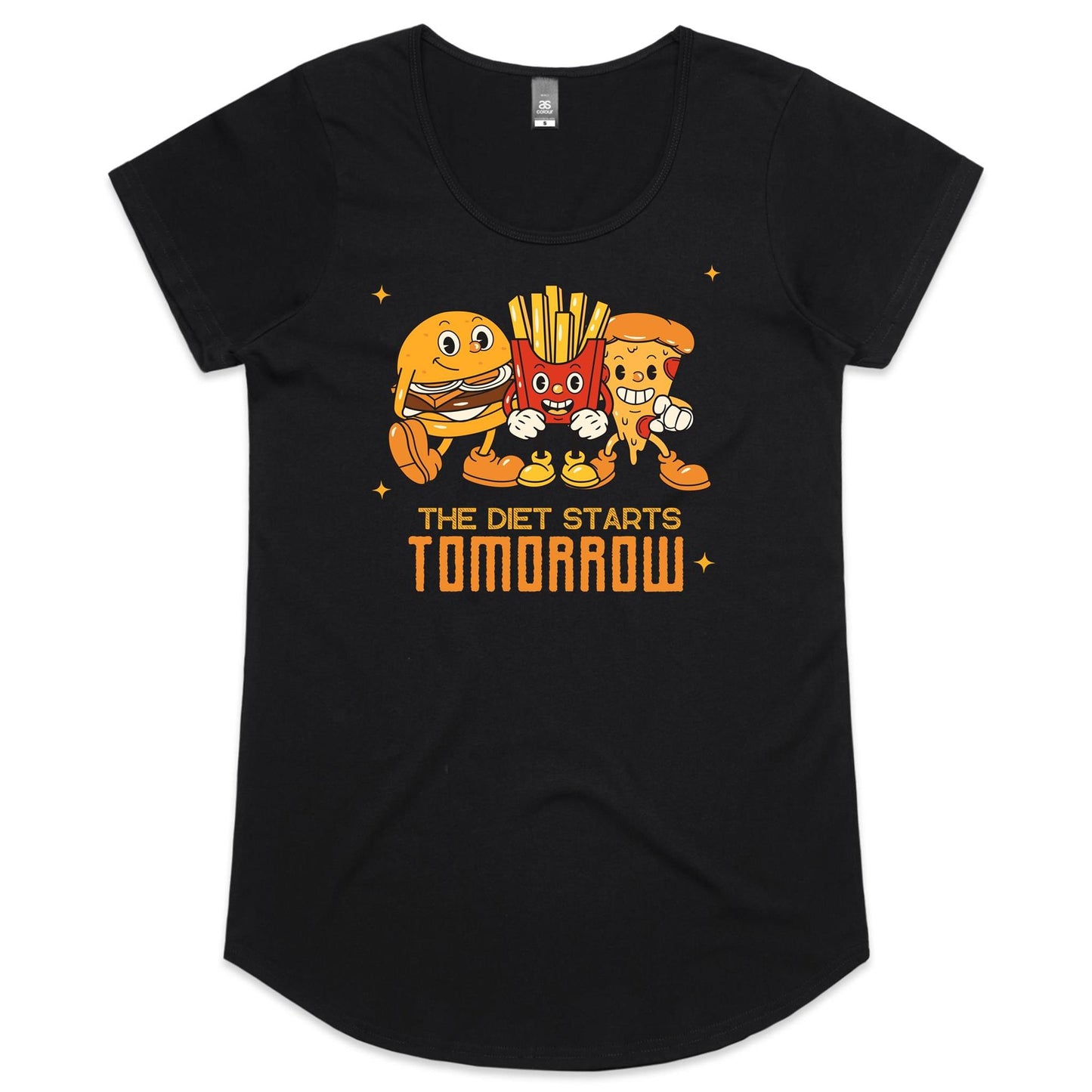 The Diet Starts Tomorrow, Hamburger, Pizza, Fries - Womens Scoop Neck T-Shirt