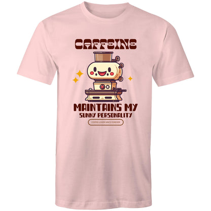 Caffeine Maintains My Sunny Personality - Mens T-Shirt Pink Mens T-shirt Coffee