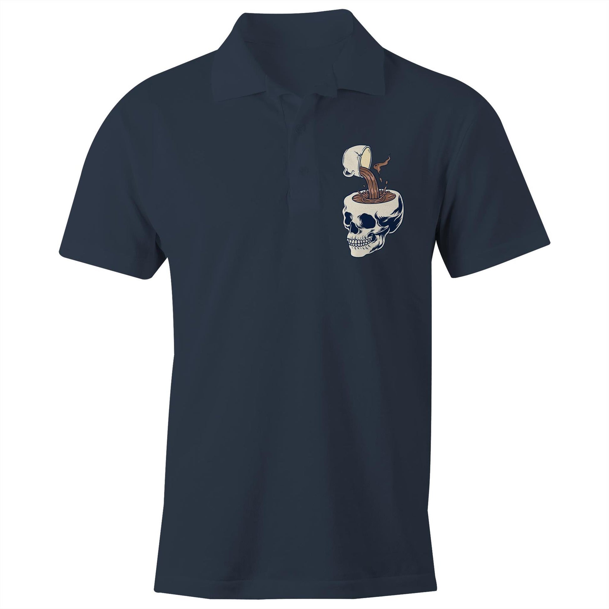 Coffee Skull - Chad S/S Polo Shirt, Printed Navy Polo Shirt Coffee