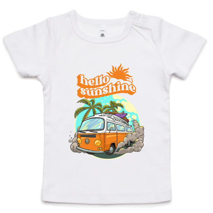 Hello Sunshine, Beach Van - Baby T-shirt White Baby T-shirt Summer Surf