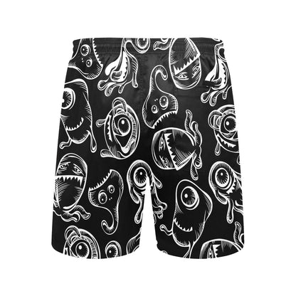 Monsters In Black And White - Men's Mid-Length Beach Shorts