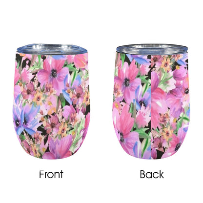 Bright Pink Floral - 12oz Wine Tumbler 12oz Wine Tumbler Plants Printed Offshore