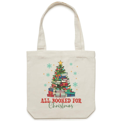 All Booked For Christmas - Canvas Tote Bag Cream One Size Christmas Tote Bag Christmas Printed In Australia