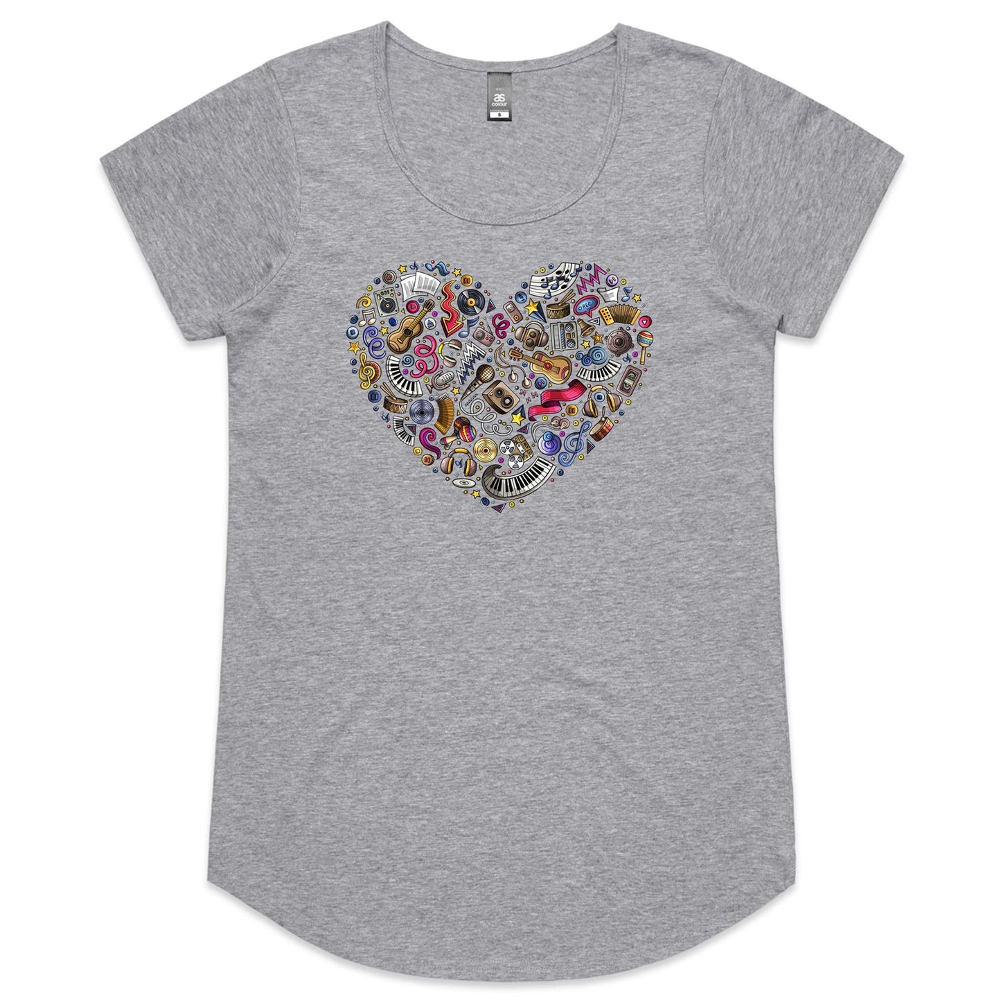 Heart Music - Womens Scoop Neck T-Shirt Grey Marle Womens Scoop Neck T-shirt Music
