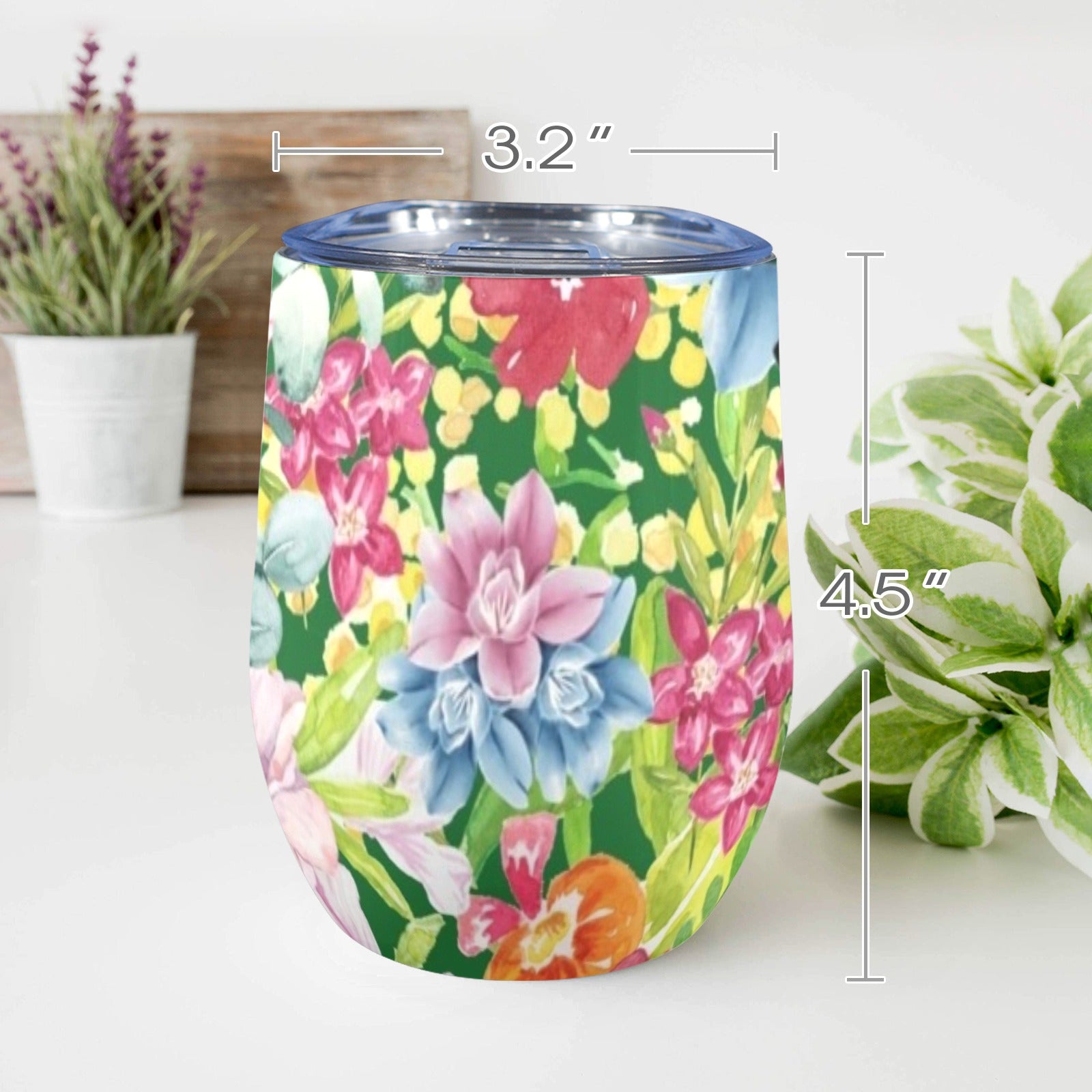 Bright Floral - 12oz Wine Tumbler 12oz Wine Tumbler Plants Printed Offshore