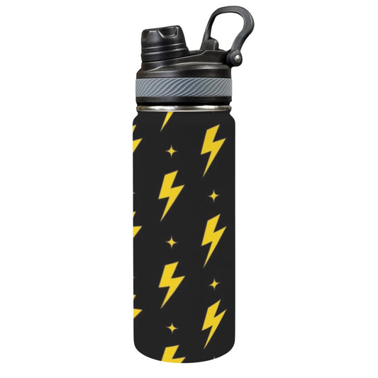 Yellow Lightning - Insulated Water Bottle with Dual-Use Lid (18oz)