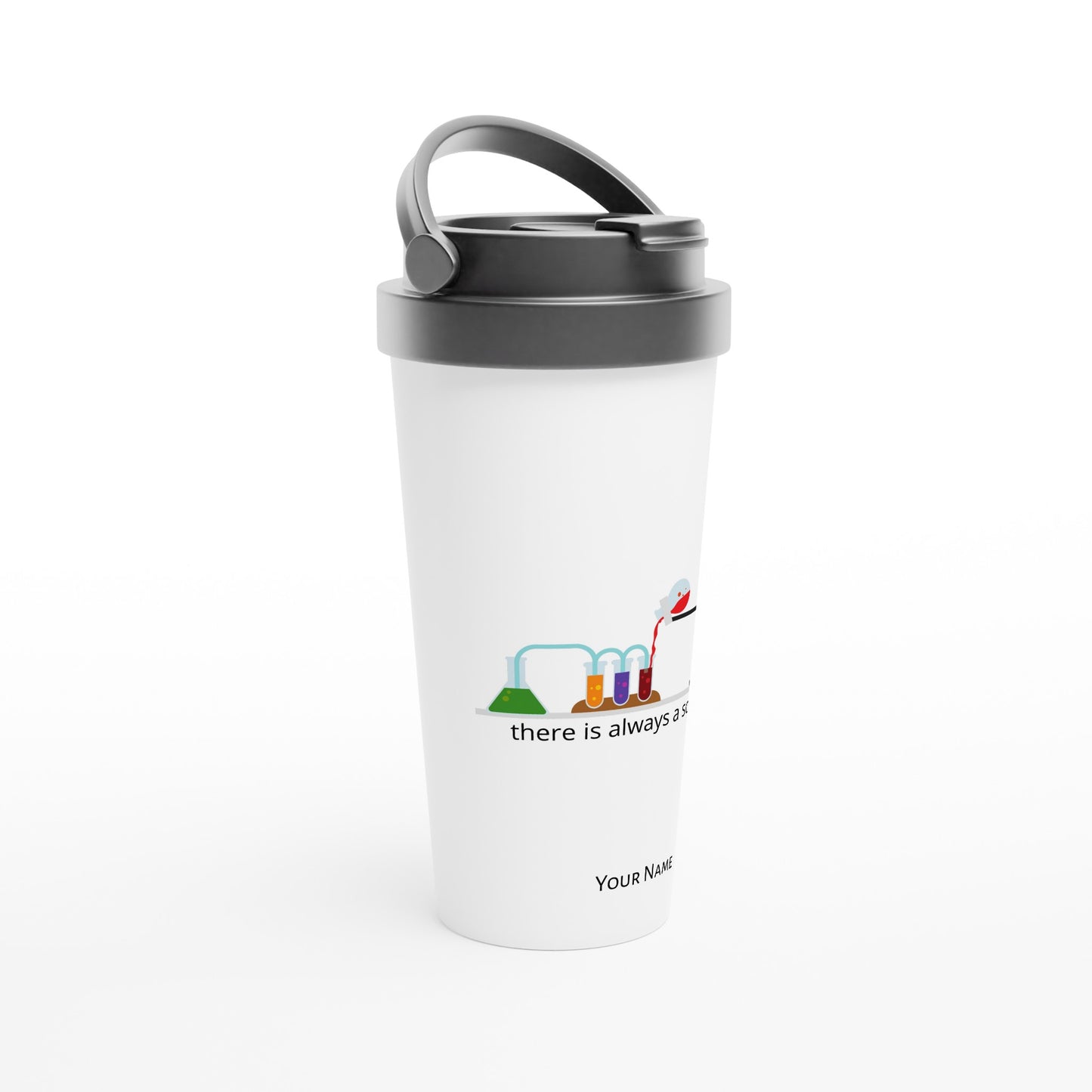 Personalised - There Is Always A Solution - White 15oz Stainless Steel Travel Mug Personalised Travel Mug coffee positivity science