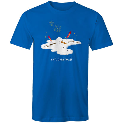 Melting Snowman, Yay Christmas - Mens T-Shirt Bright Royal Mens Christmas T-shirt Christmas Printed In Australia