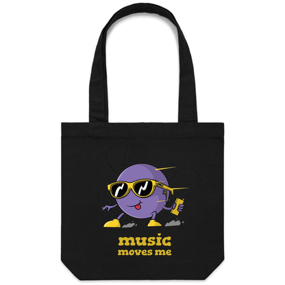 Music Moves Me, Earbuds - Canvas Tote Bag Black One Size Tote Bag Music