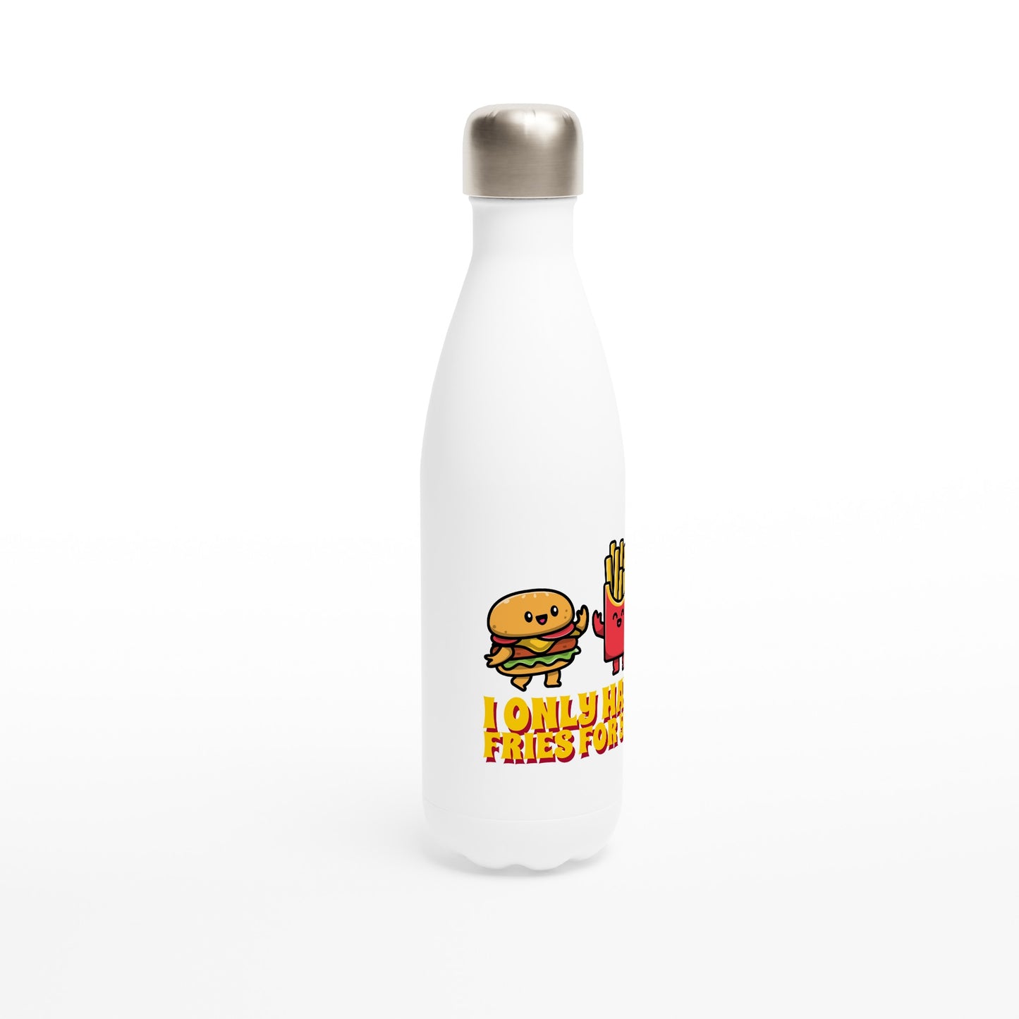 I Only Have Fries For You, Hamburger And Fries - White 17oz Stainless Steel Water Bottle White Water Bottle Food Globally Fulfilled Love Retro