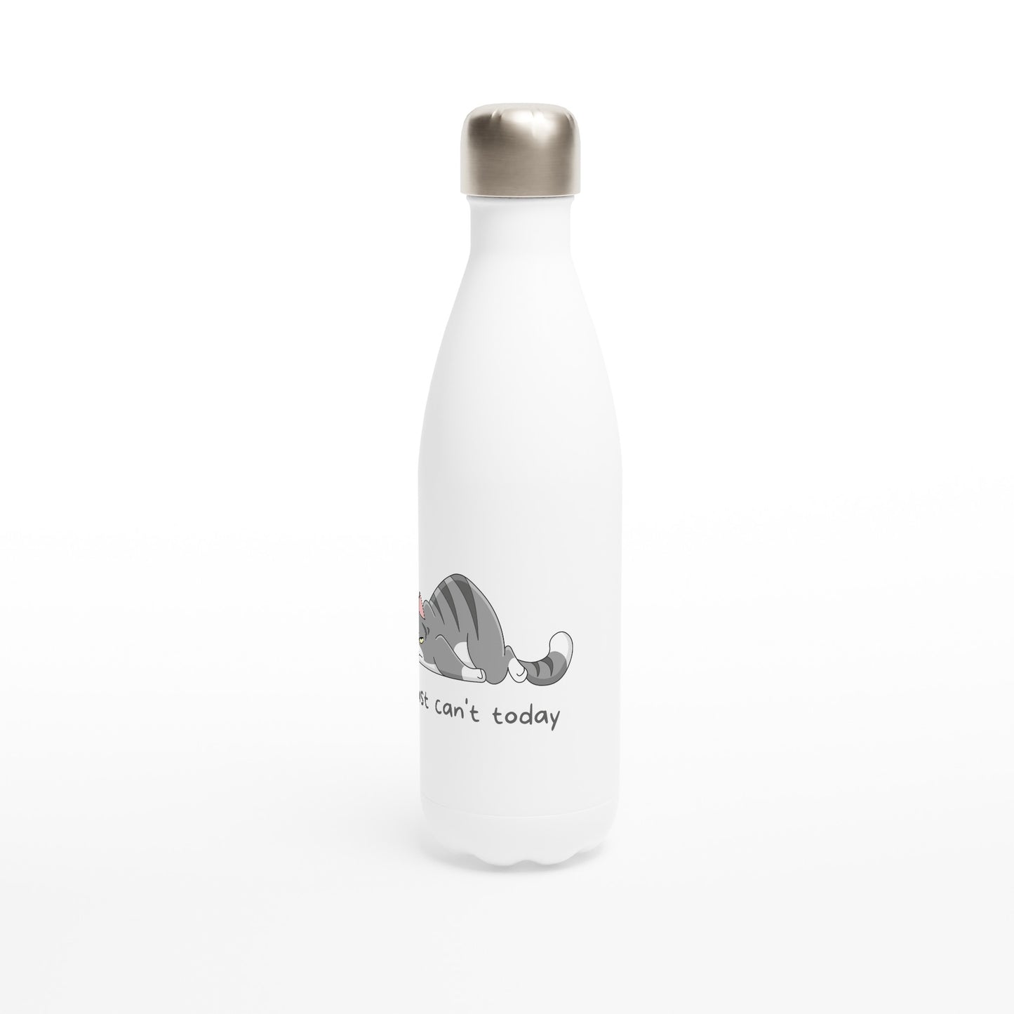 Cat, I Just Can't Today - White 17oz Stainless Steel Water Bottle White Water Bottle animal