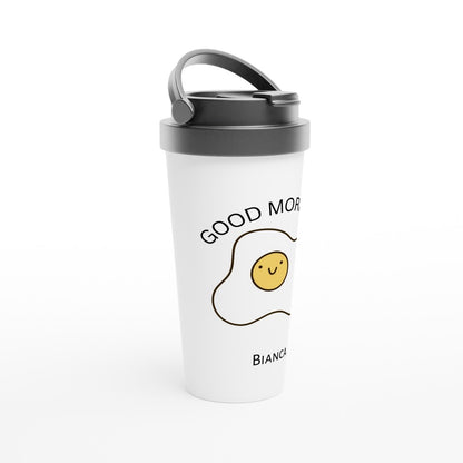 Egg, Good Morning - White 15oz Stainless Steel Travel Mug Travel Mug Globally Fulfilled