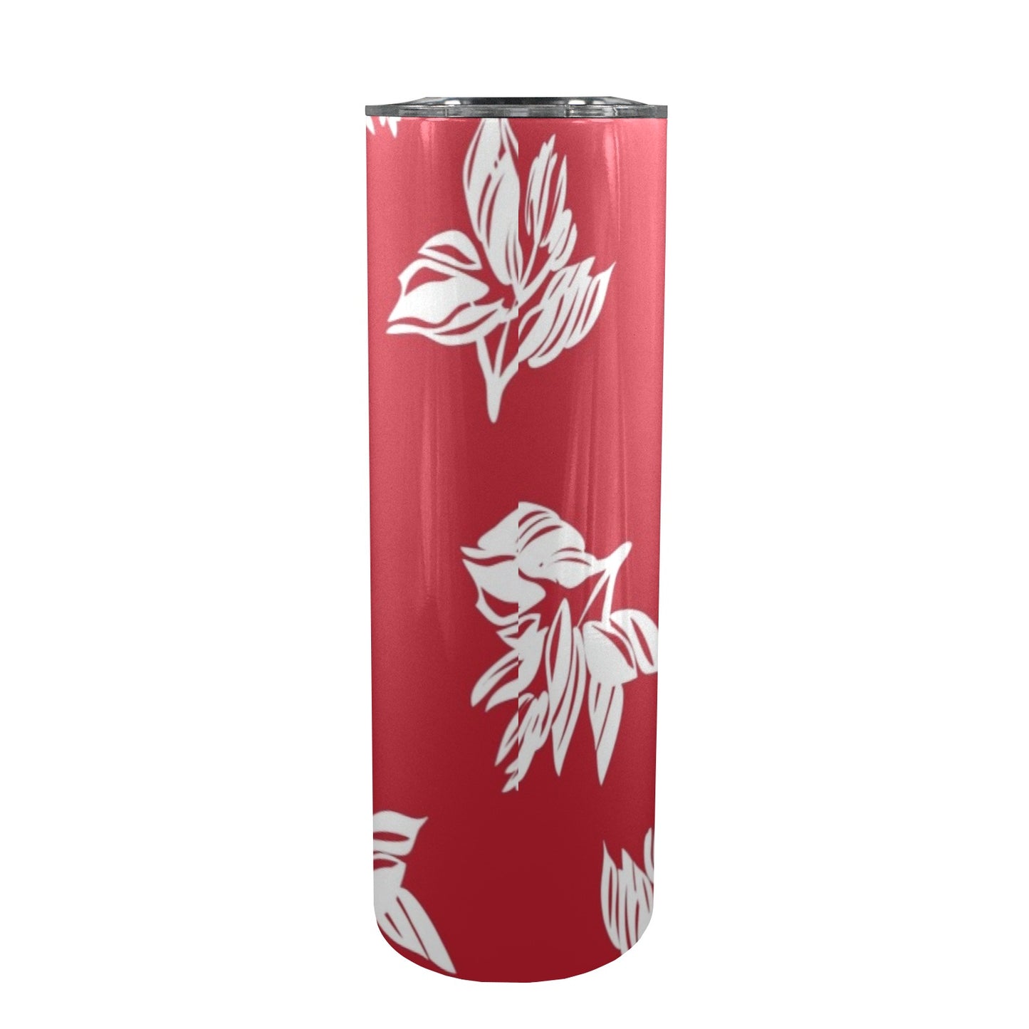 Red Retro Foliage, Hawaiian Flower - 20oz Tall Skinny Tumbler with Lid and Straw