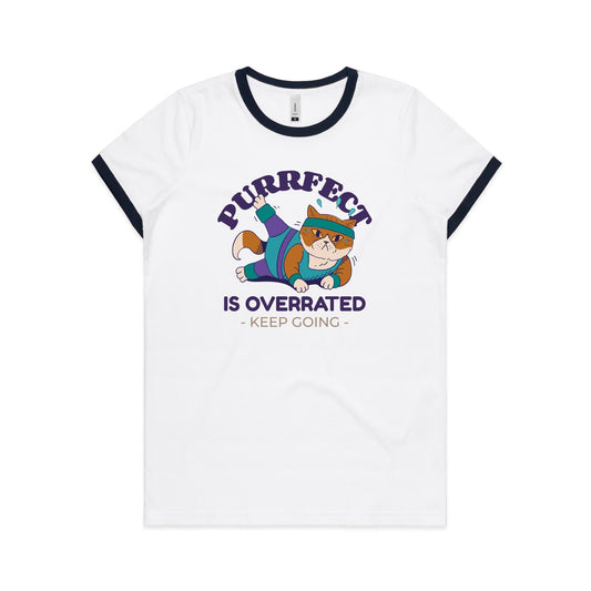 Purrfect Is Overrated, Fitness Cat - Women's Ringer Tee