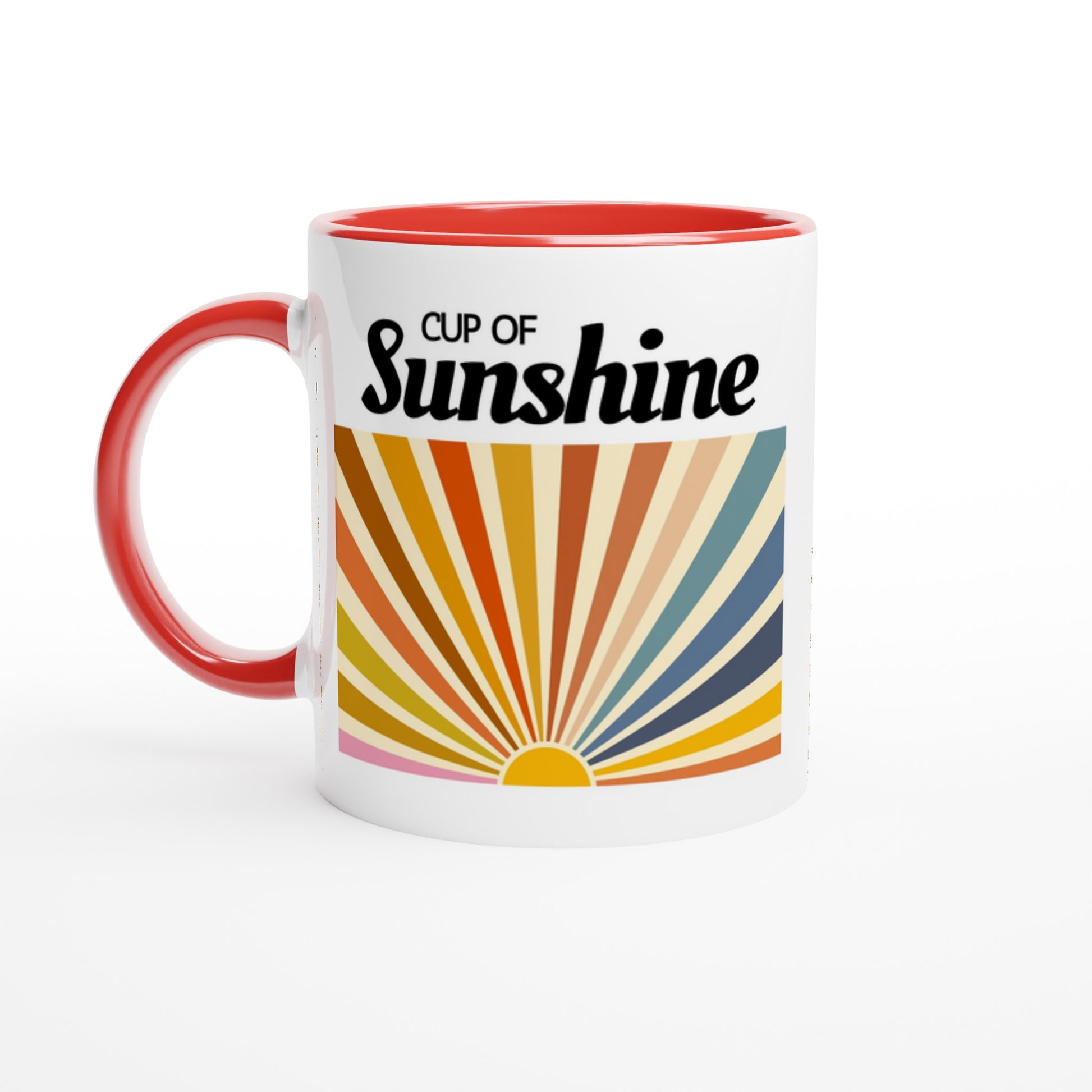 Cup Of Sunshine - White 11oz Ceramic Mug with Colour Inside Ceramic Red Colour 11oz Mug Globally Fulfilled retro