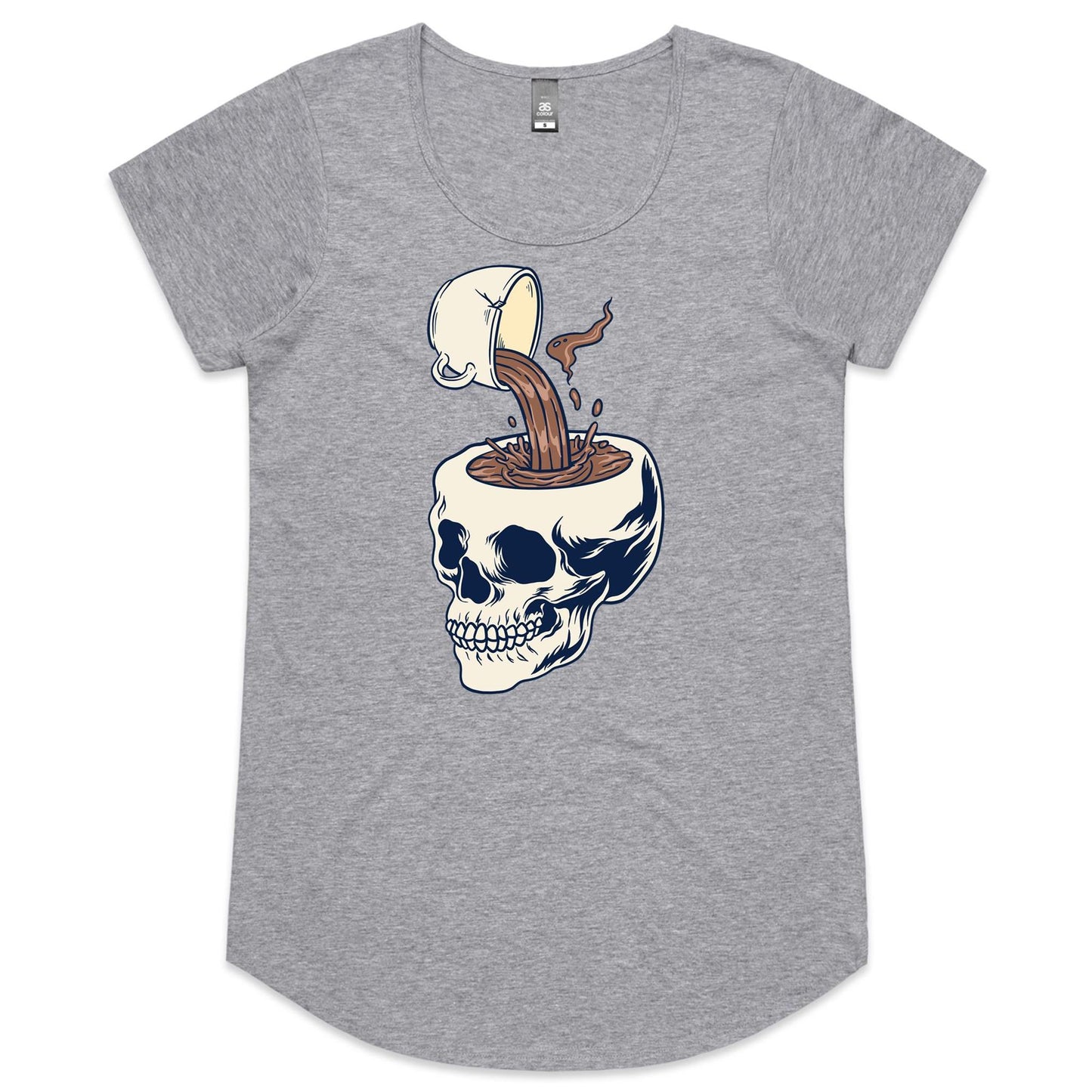 Coffee Skull - Womens Scoop Neck T-Shirt Grey Marle Womens Scoop Neck T-shirt Coffee