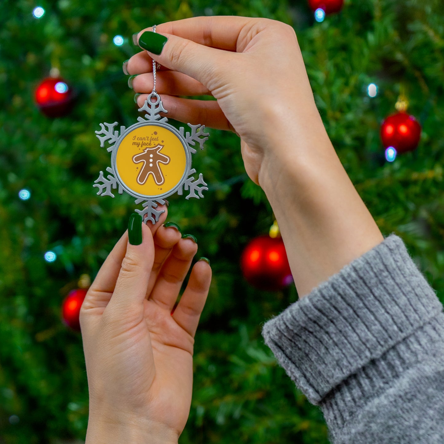 Gingerbread, I Can't Feel My Face - Pewter Snowflake Ornament