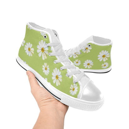 Flowers On Green - Women's High Top Canvas Shoes