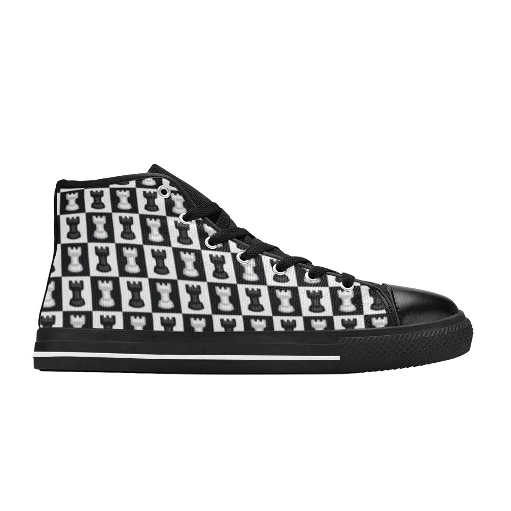 Chess Black And White - Women's High Top Canvas Shoes