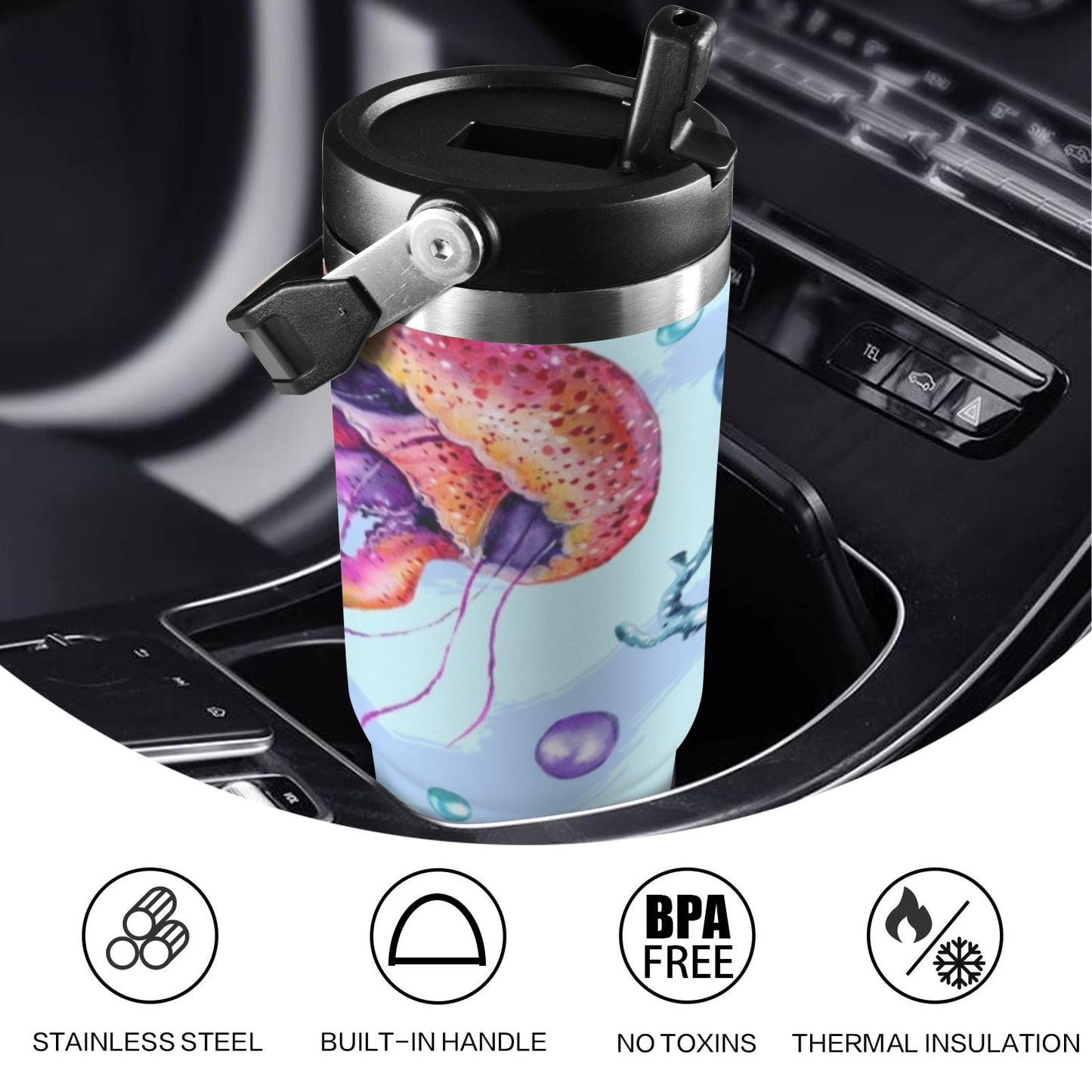 Jellyfish And Starfish - 30oz Tumbler with Top Handle